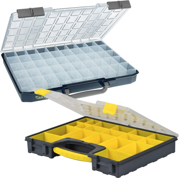 Raaco Assortment Fixed Compartment Polypropylene Sliding Lock Storage Box Case 