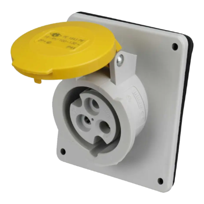 IP44 Angled Socket 16A 2P+E 110V Yellow