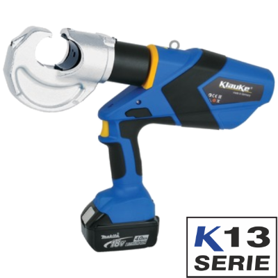 The Klauke 12032CFM Battery-Operated Crimping Tool with a box in the corner that says 