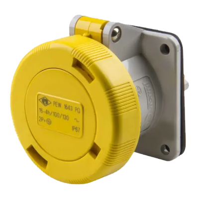 IP67 Panel Socket 16A 2P+E 110V Yellow