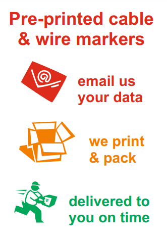 Pre-printed cable and wire markers: 1. email us your data 2. we print and pack 3. delivered to you on time