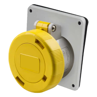 IP67 Angled Socket 16A 2P+E 110V Yellow